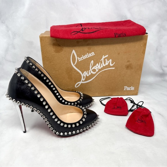 Christian Louboutin Dorispiky 100 Spike Studded Stiletto Pumps Heels Black 34.5 - Picture 2 of 16
